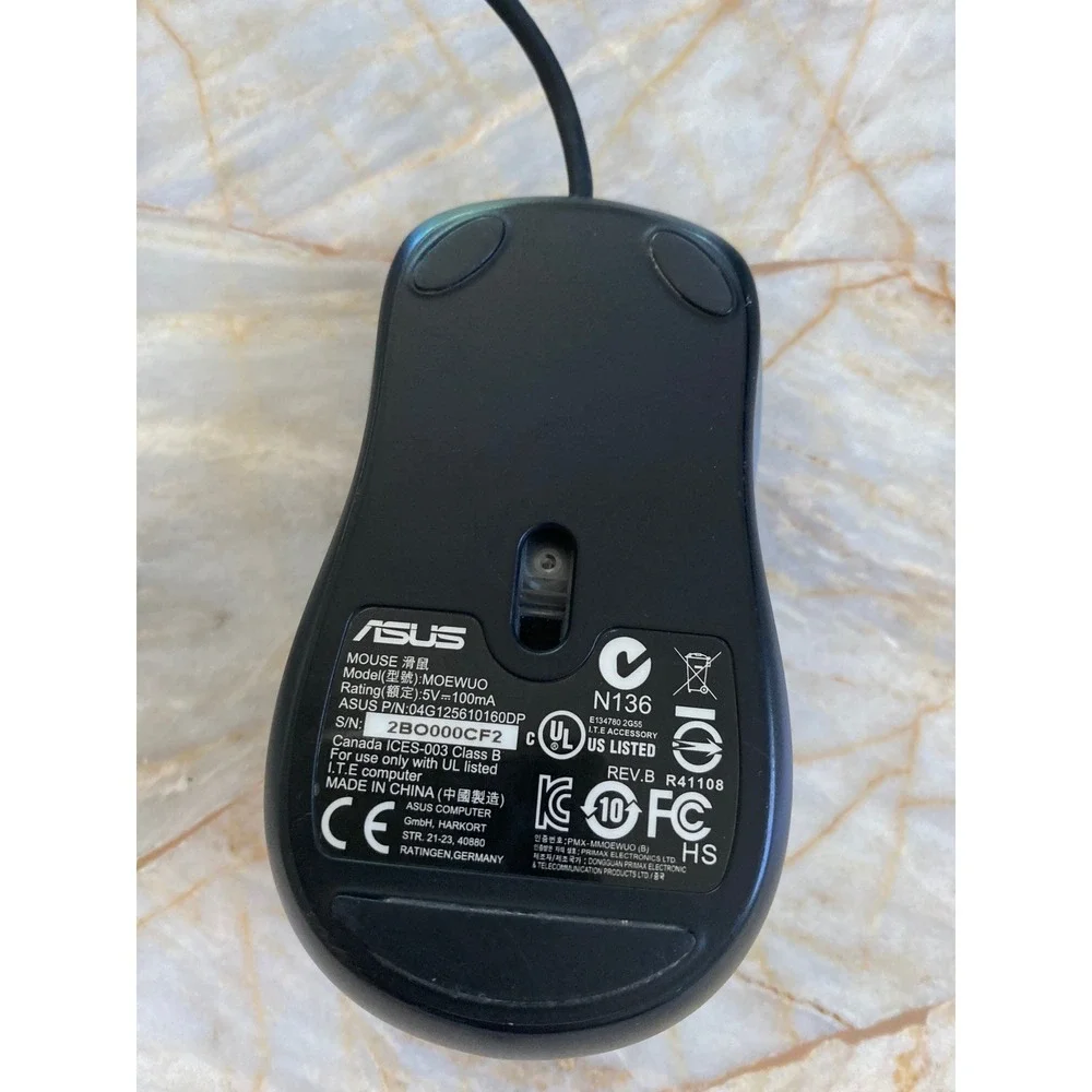 ASUS MOEWUO Wired Optical USB Mouse Black Grey 3 Button Scroll Wheel